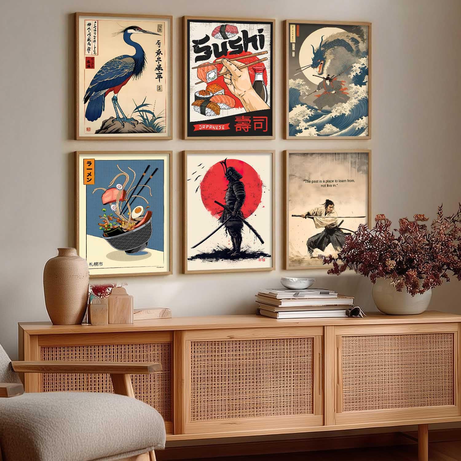 Japanese Theme Framed Poster for Living Room Bedroom Gaming Room Studio Wall Decor
